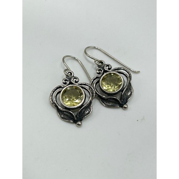Didae Israel 925 Earrings Sterling Silver Yellow Quartz Pierced Drops Dangles - Picture 4 of 6